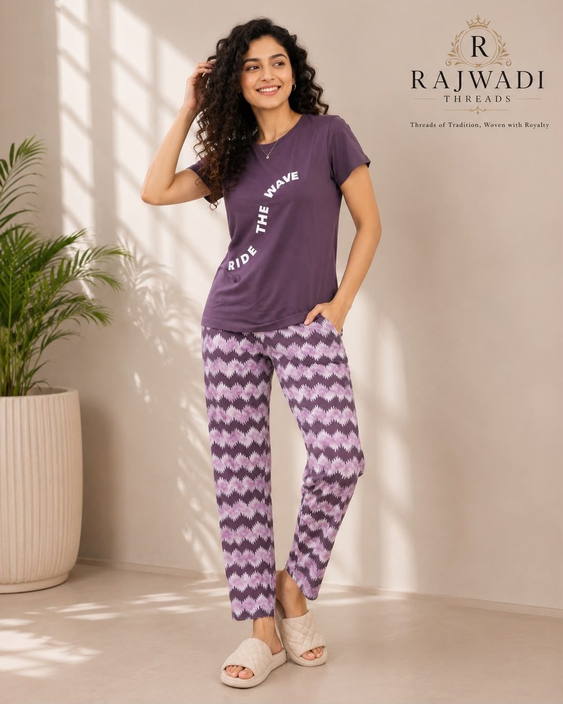 Ride the Wave Lounge Co-ord Night Suit – Lavender Purple