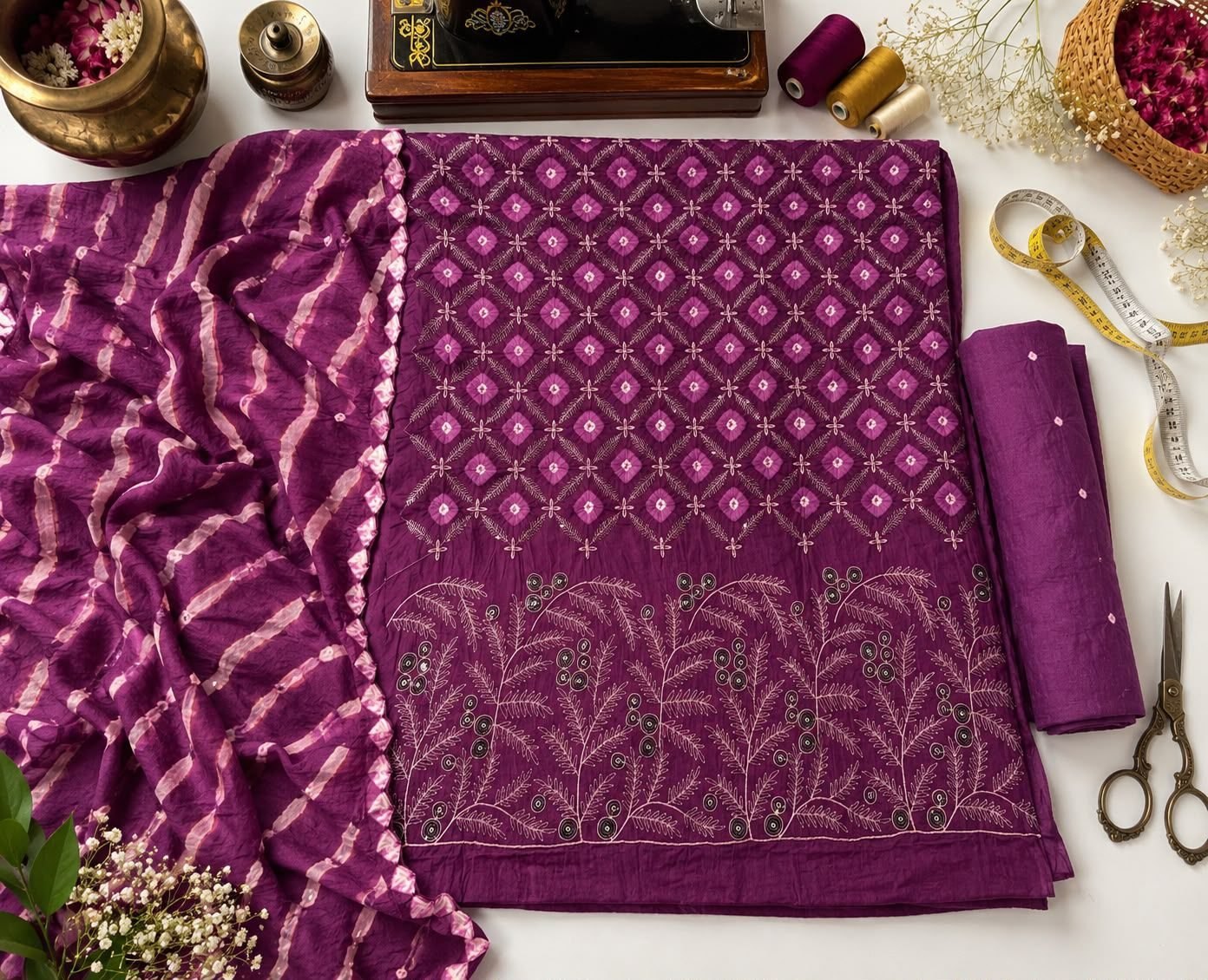 Mulberry cotton bandhni 