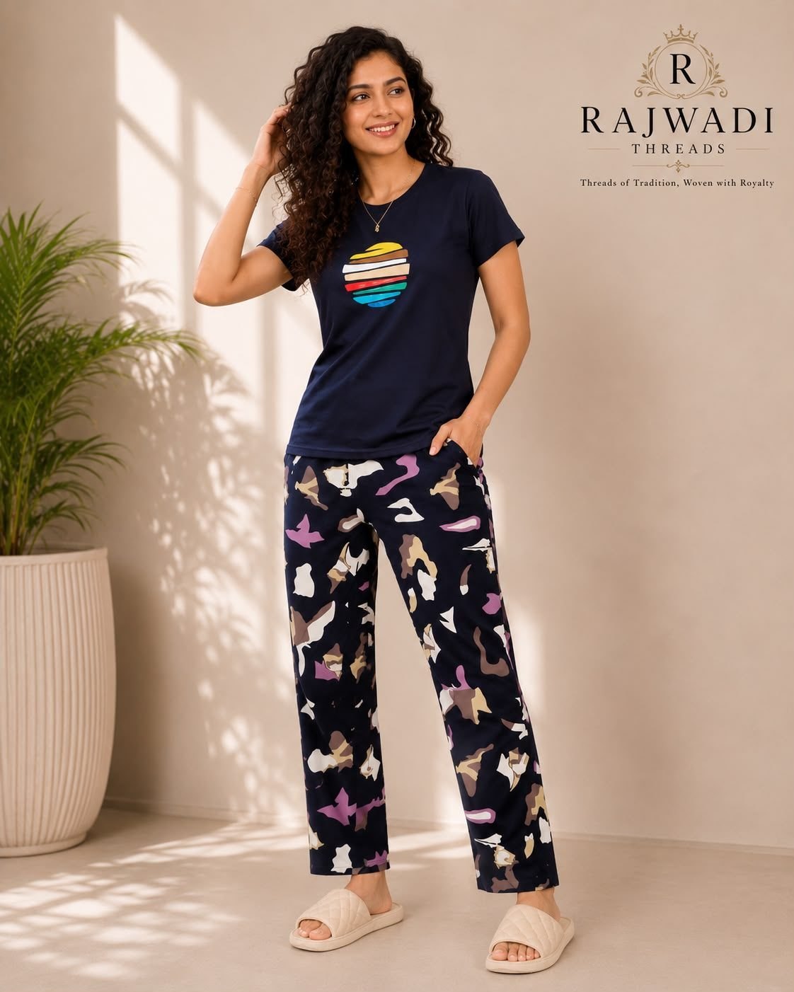 Aurora Lounge Co-ord Night Suit – Midnight Navy