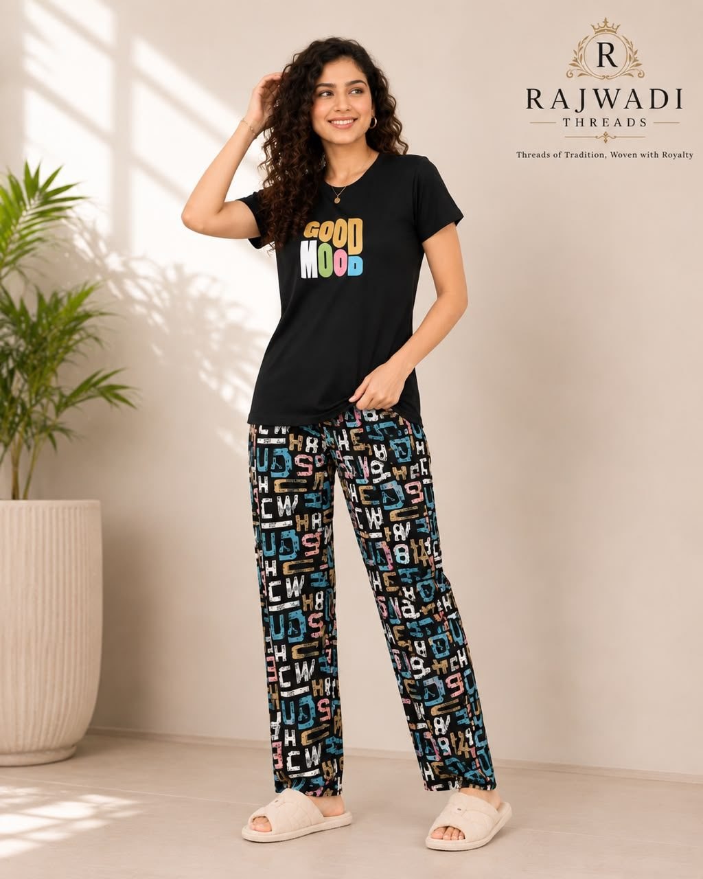 Good Mood Lounge Co-ord Night Suit – Black