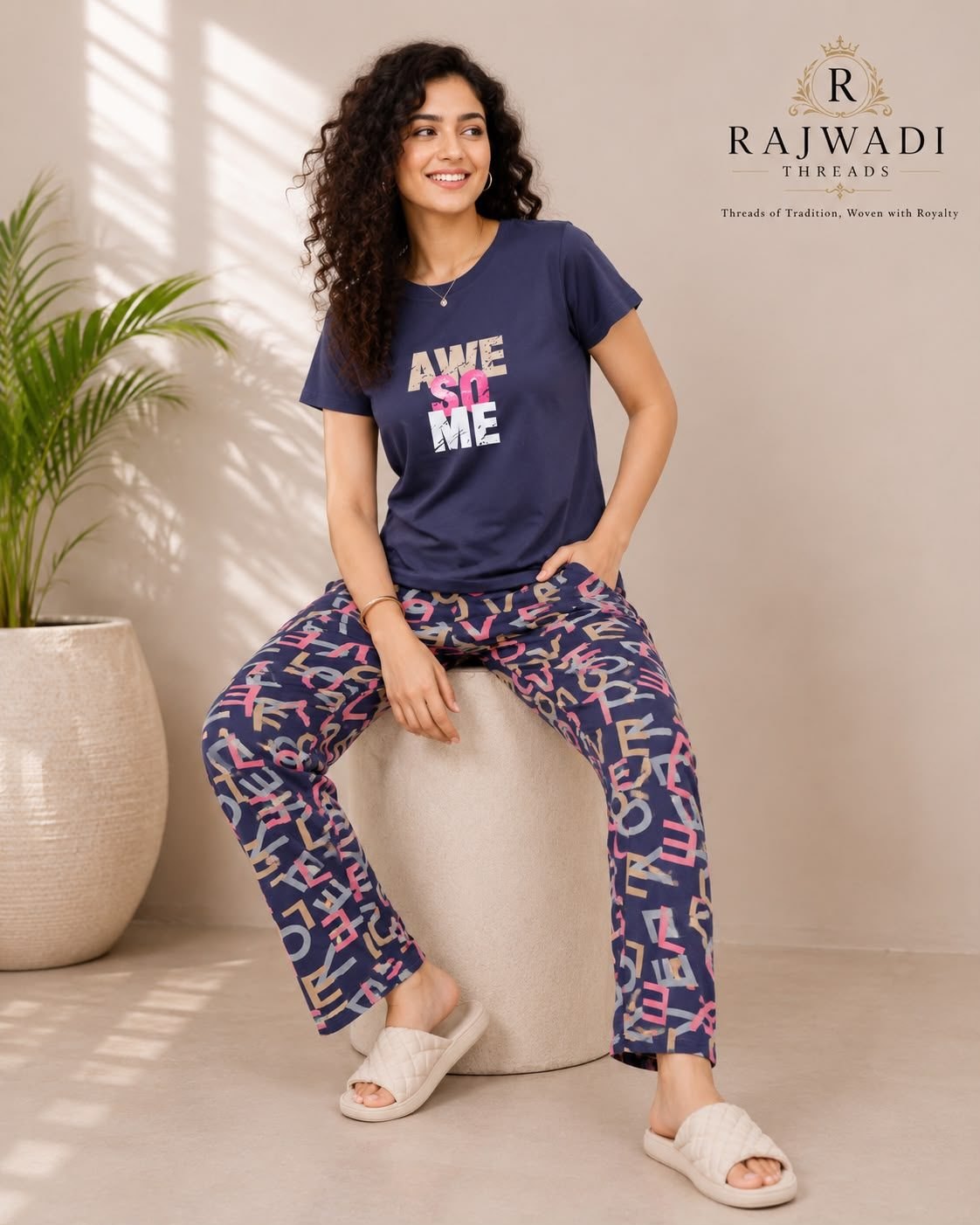 Awesome Lounge Co-ord Night Suit – Navy Blue