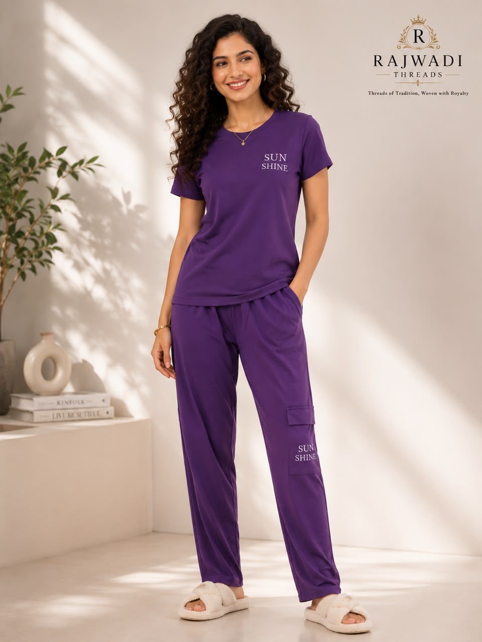 Sunshine Cargo Co-ord Night Suit – Royal Purple