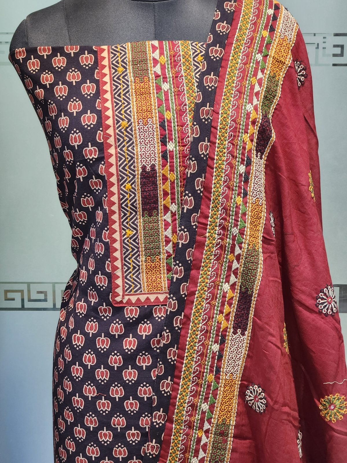 Cross stitched duppatta work 